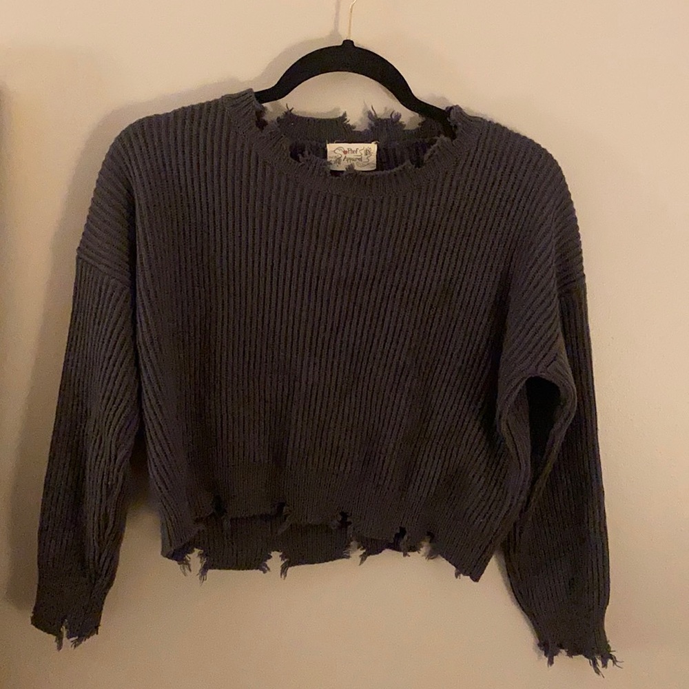 Distressed cropped gray sweater size small